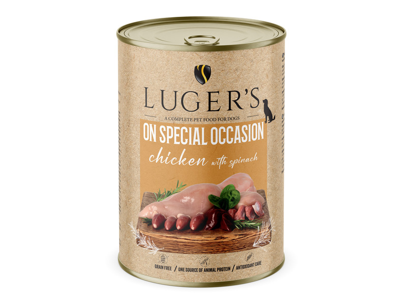 Karma mokra dla psa Luger's On Special Occasion Kurczak ze szpinakiem 400 g – Doskonały wybór dla Twojego pupila