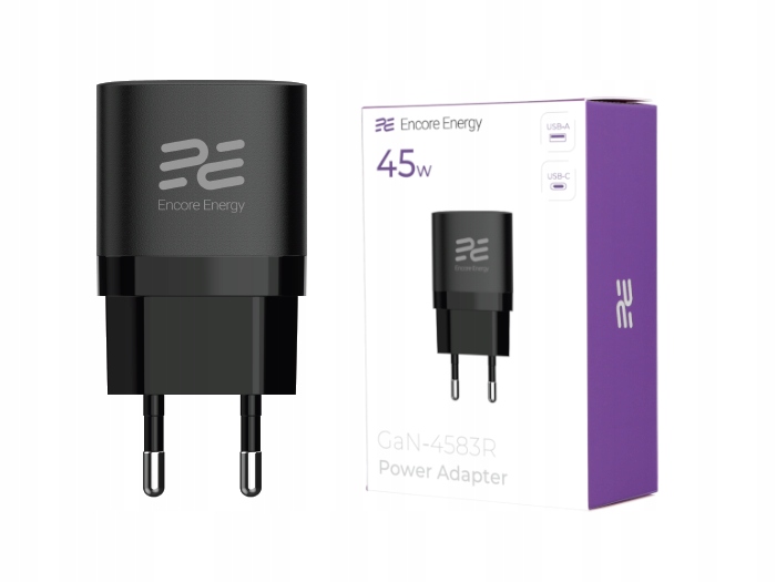 Ładowarka sieciowa Encore Energy GaN QC 4.0 PD 3.0 USB-A USB-C 45W – Szybkie ładowanie dla Twoich urządzeń