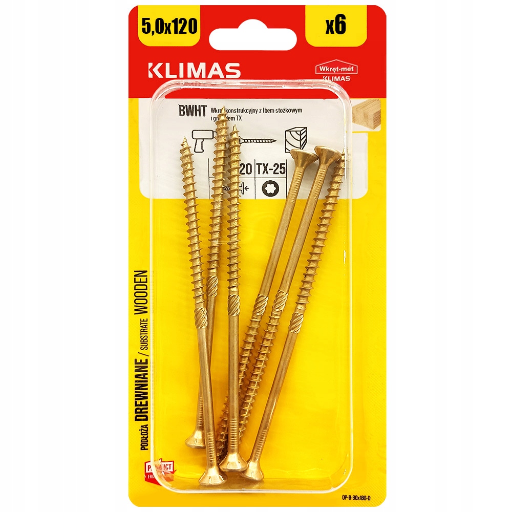 Wkręty Ciesielskie do Drewna 5x120 Stożkowe TORX 6szt BWHT-50120 KLIMAS – Idealne do Twojego projektu