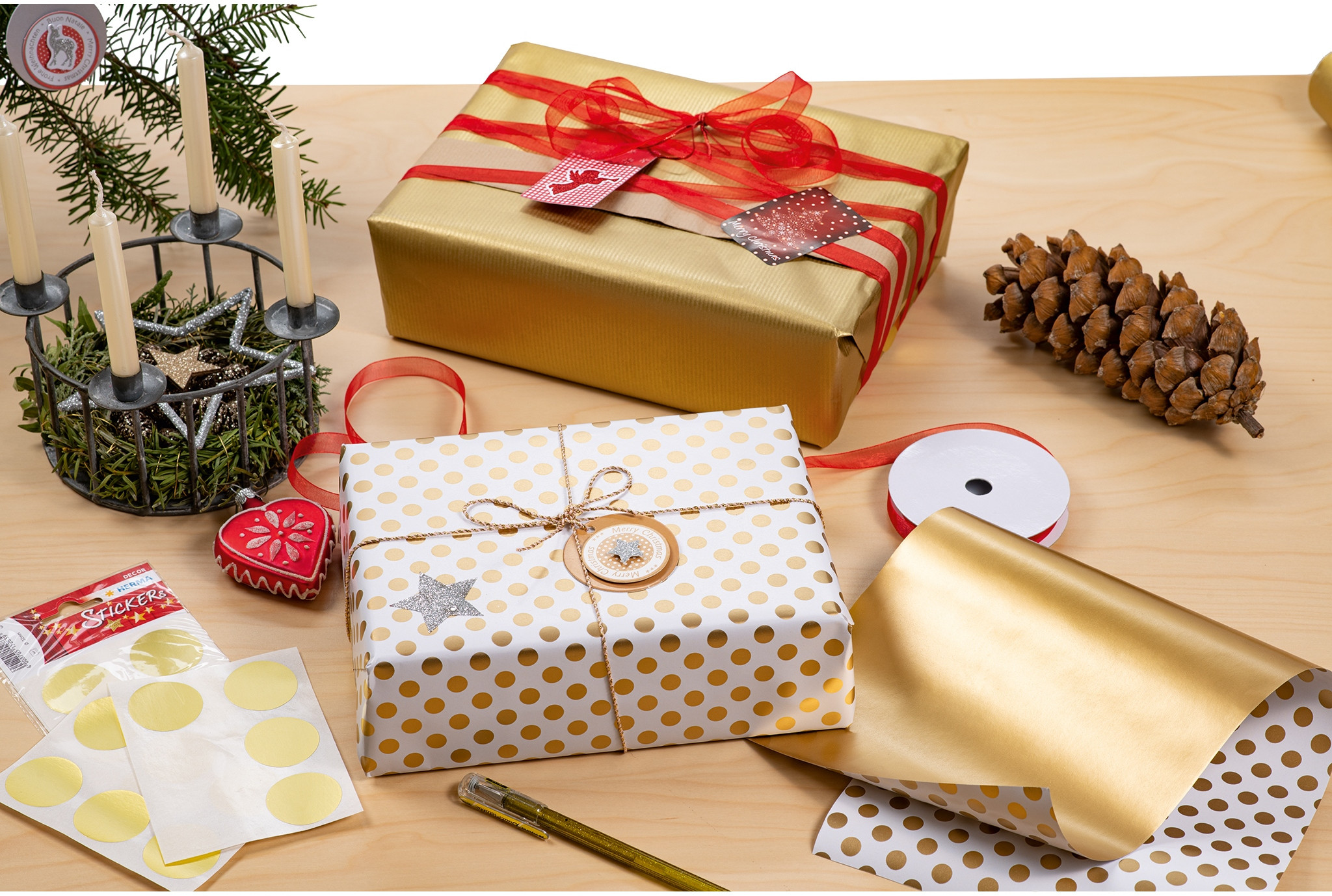Herma HERMA Weihnachtsgeschenkanhänger 3D Gold – Eleganckie zawieszki na prezenty