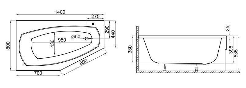 Wymiary i pojemność wanny MARIKA