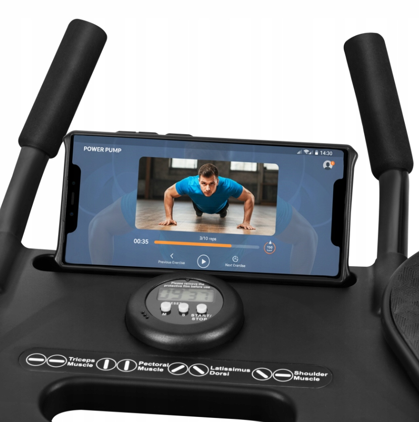 Twój osobisty asystent treningowy – Wbudowany licznik czasu i uchwyt na telefon