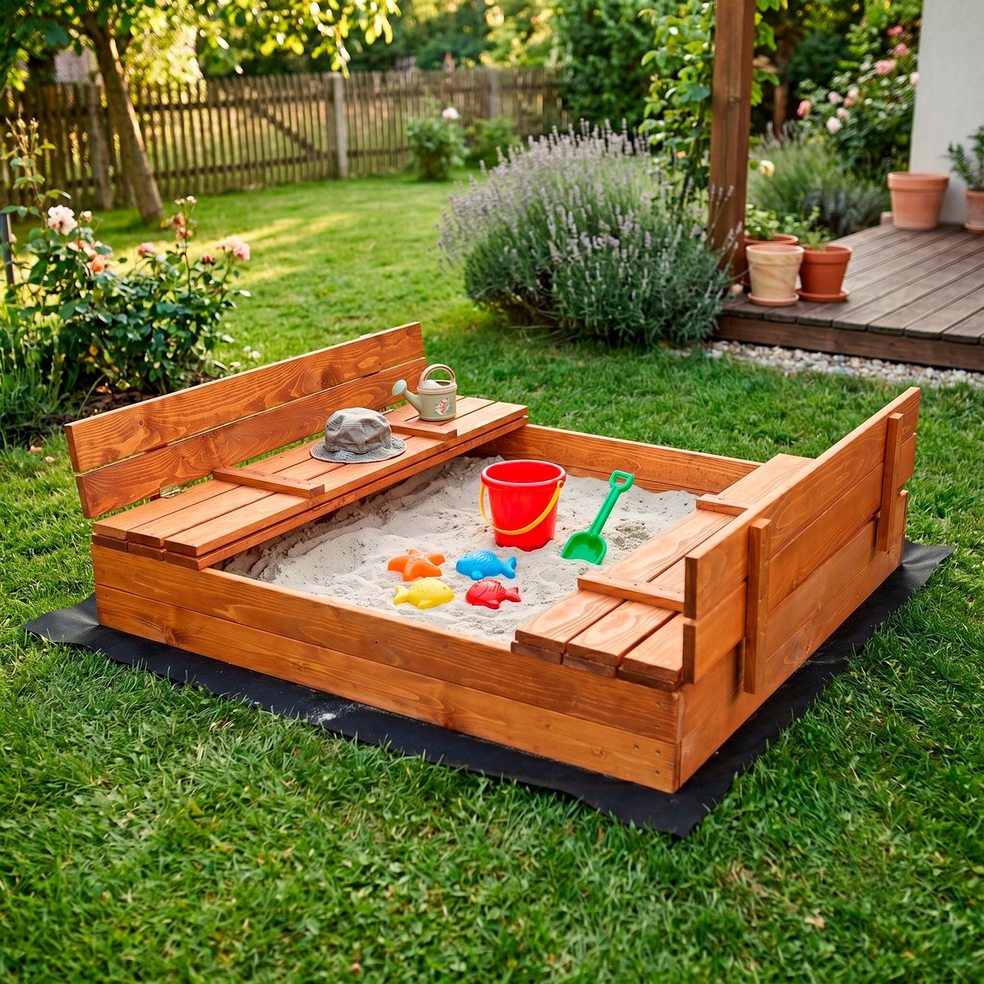 Piaskownica zamykana 150x150 cm z drewna impregnowanego – idealna do zabawy na świeżym powietrzu