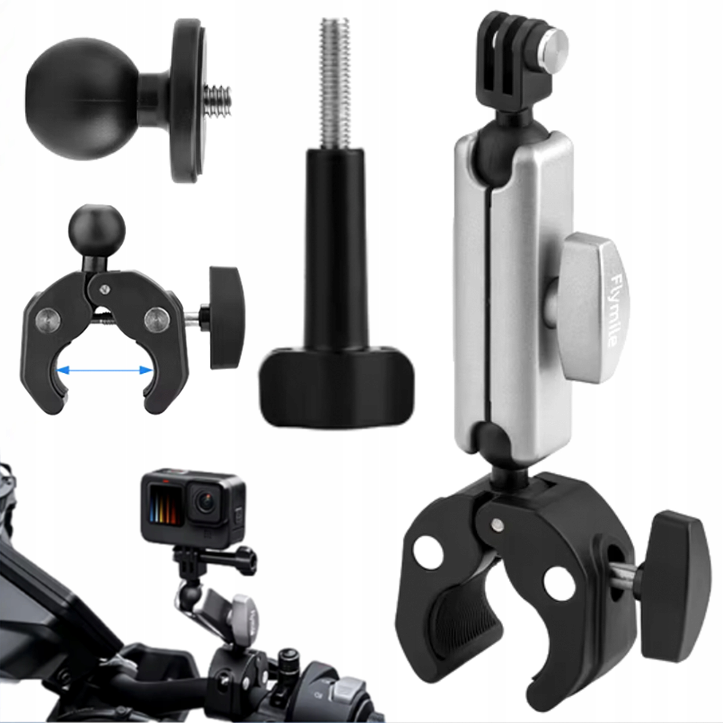 Uchwyt Rowerowy na Motocykl Kierownicę Regulowany Kulowy 1/4 cala 360 stopni GoPro - Idealne akcesorium do kamer sportowych