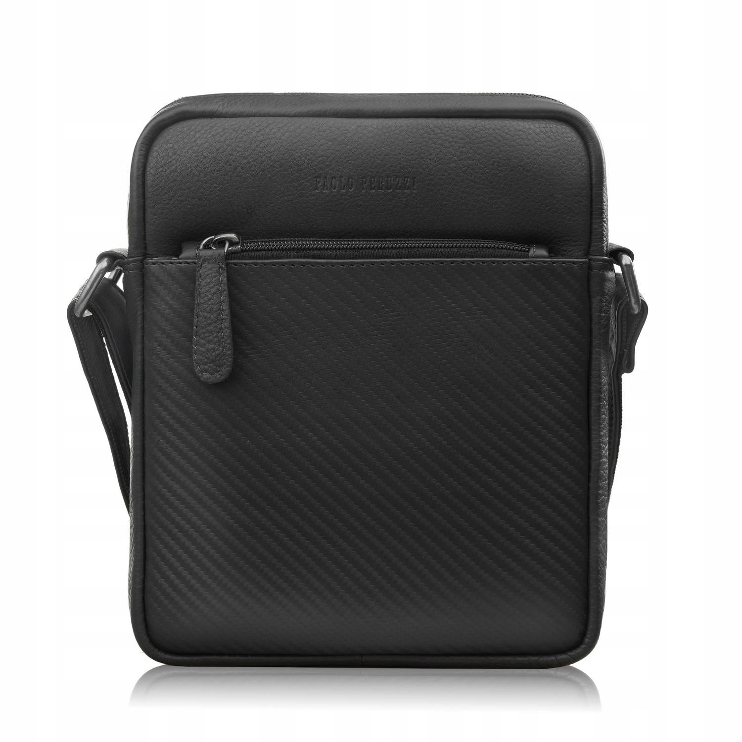 Saszetka męska skórzana na ramię z tłoczeniem carbon czarna AL-19-BL – Elegancja i funkcjonalność w jednym