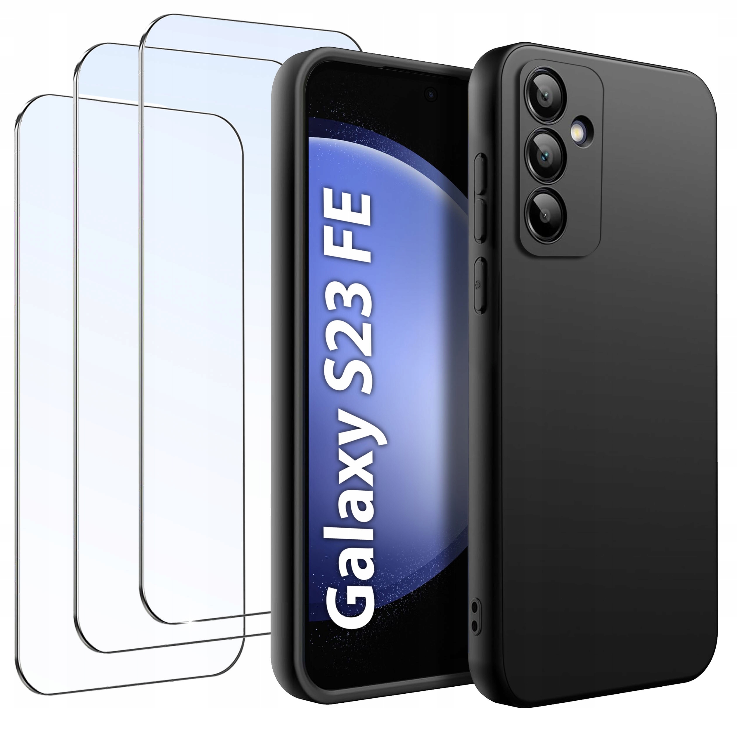 ZESTAW Etui do Samsung S23 FE Matowe Czarne Silikon Slim +3 SZTUKI SZKŁO – Doskonała ochrona dla Twojego smartfona