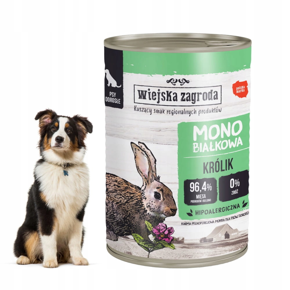Zdrowa karma monoproteinowa dla psów dorosłych Wiejska Zagroda Królik 400g