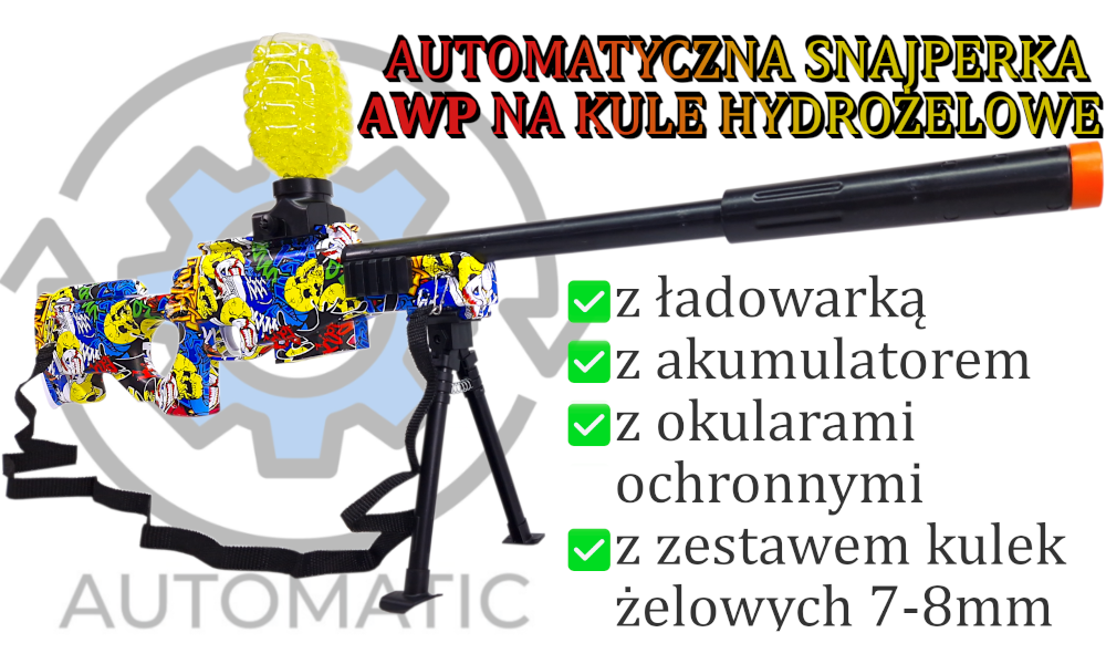 Snajperka AWP AUTOMAT Na Kulki Żelowe Wodne Orbeez Karabin Elektryczny CS2 TOMDORIX