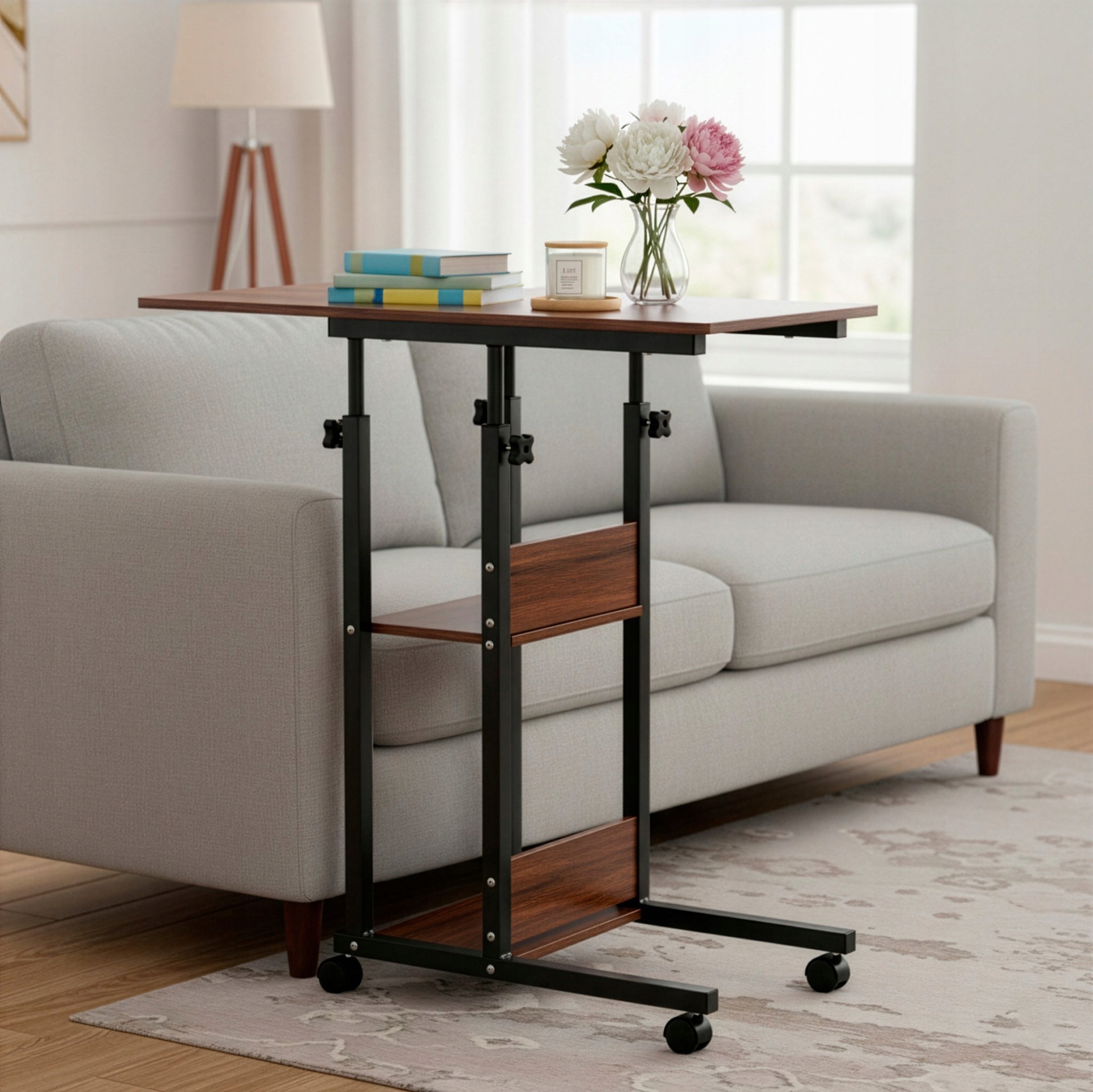 Stolik na kółkach regulowany 76-86 cm – Mobilne biurko pod laptopa