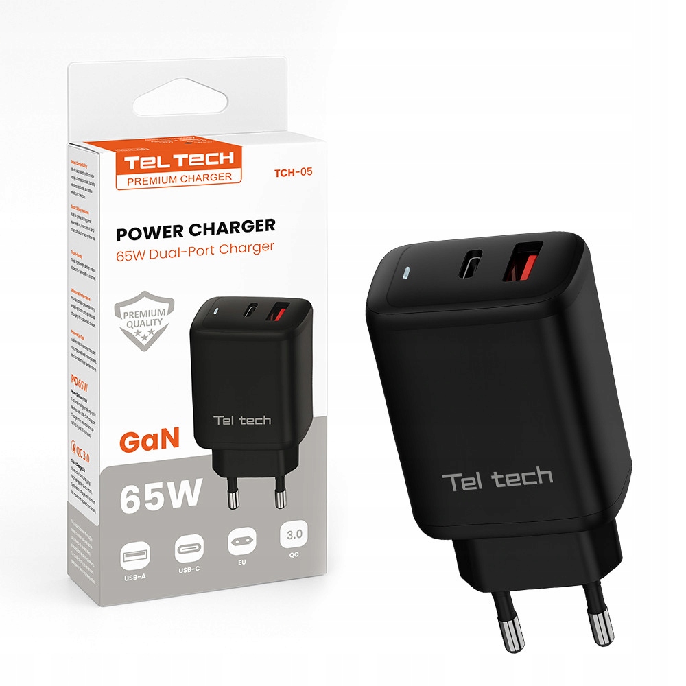 Ładowarka sieciowa Teltech GaN 65W USB / Typ-C – Szybkie ładowanie w kompaktowej formie