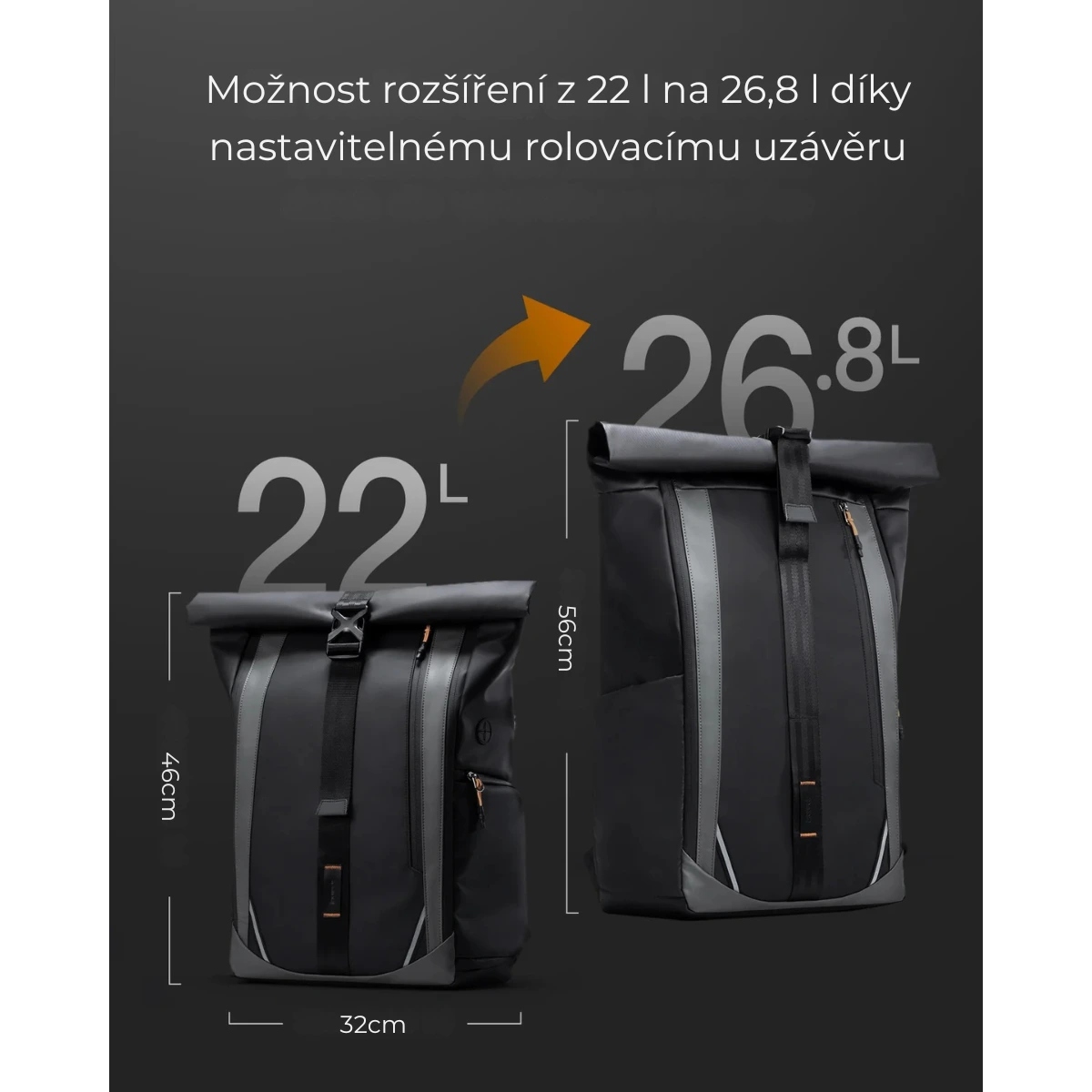 Wymiary plecaka – 32 cm szerokości i 46 cm wysokości