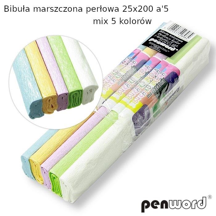 Bibuła marszczona perłowa mix 5 kolorów 25x200cm 5szt – Kreatywność w Twoich rękach