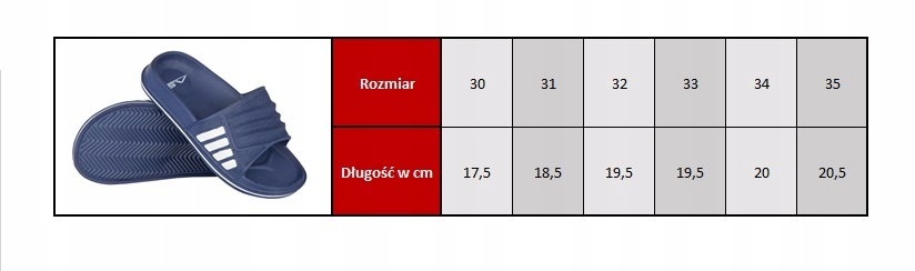 Szeroki wybór rozmiarów klapków Aqua-Sport