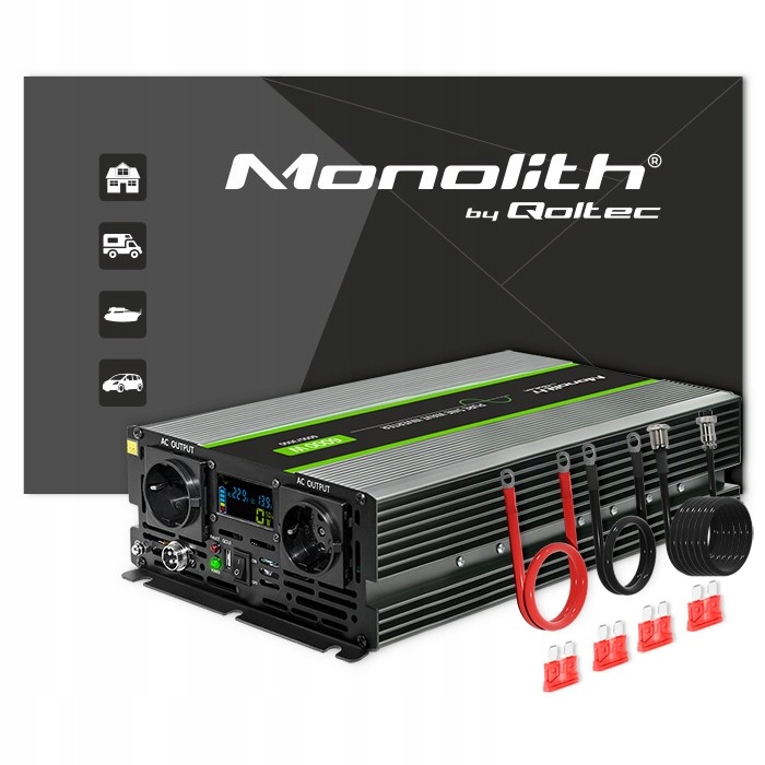 Przetwornica napięcia Qoltec Monolith | 3000W | 6000W | 24V na 230V | Czysty Sinus | LCD