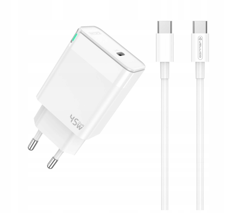 JELLICO Ładowarka Sieciowa C105 GaN PD 45W USB-C + Kabel USB-C - Biały