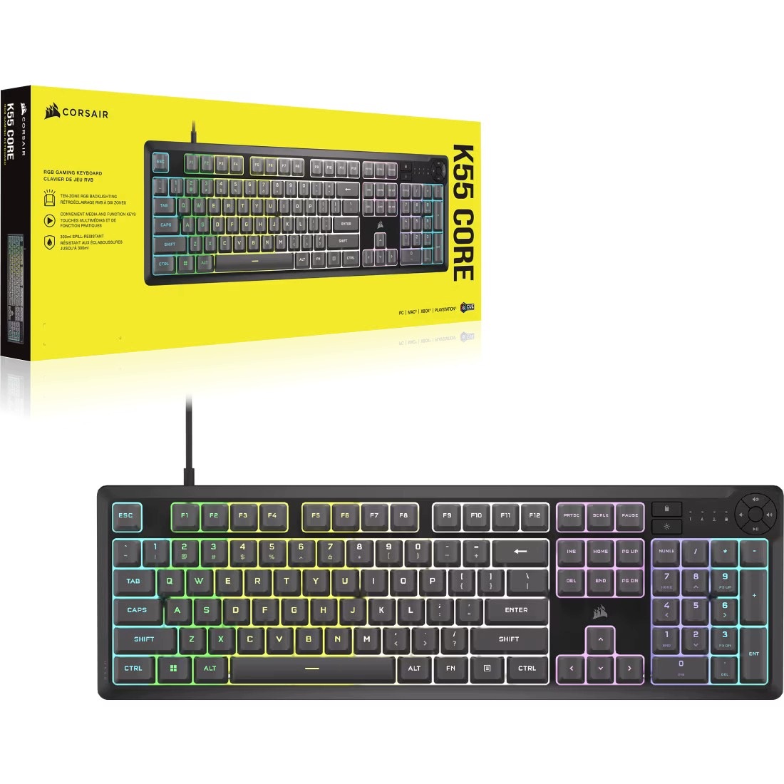 Klawiatura Gaming K55 CORE RGB USB QWERTY – Doskonałe wsparcie dla graczy