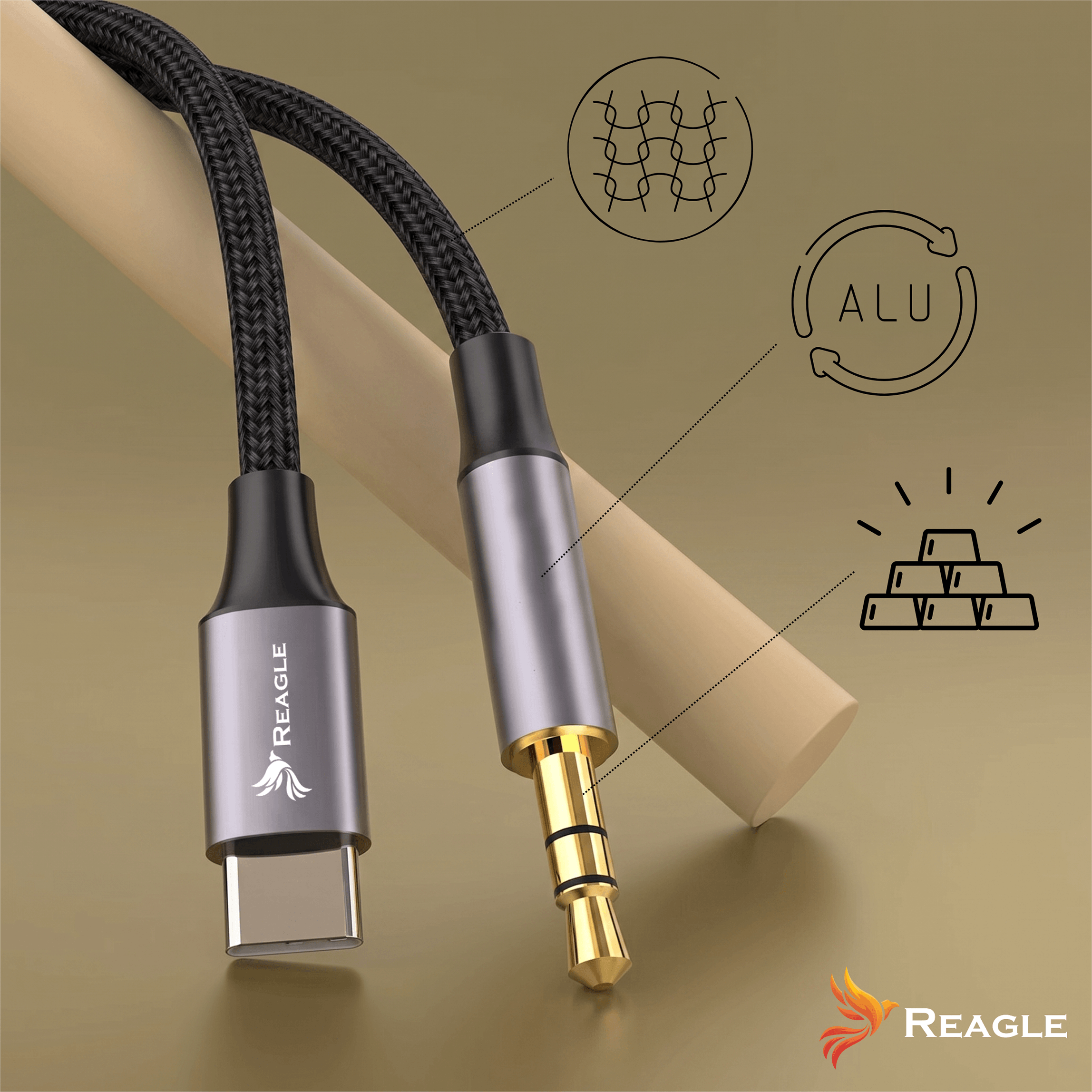 Kabel USB-C AUX Jack 3,5 mm Reagle RUCJ150P DAC Stereo HD 1,5m