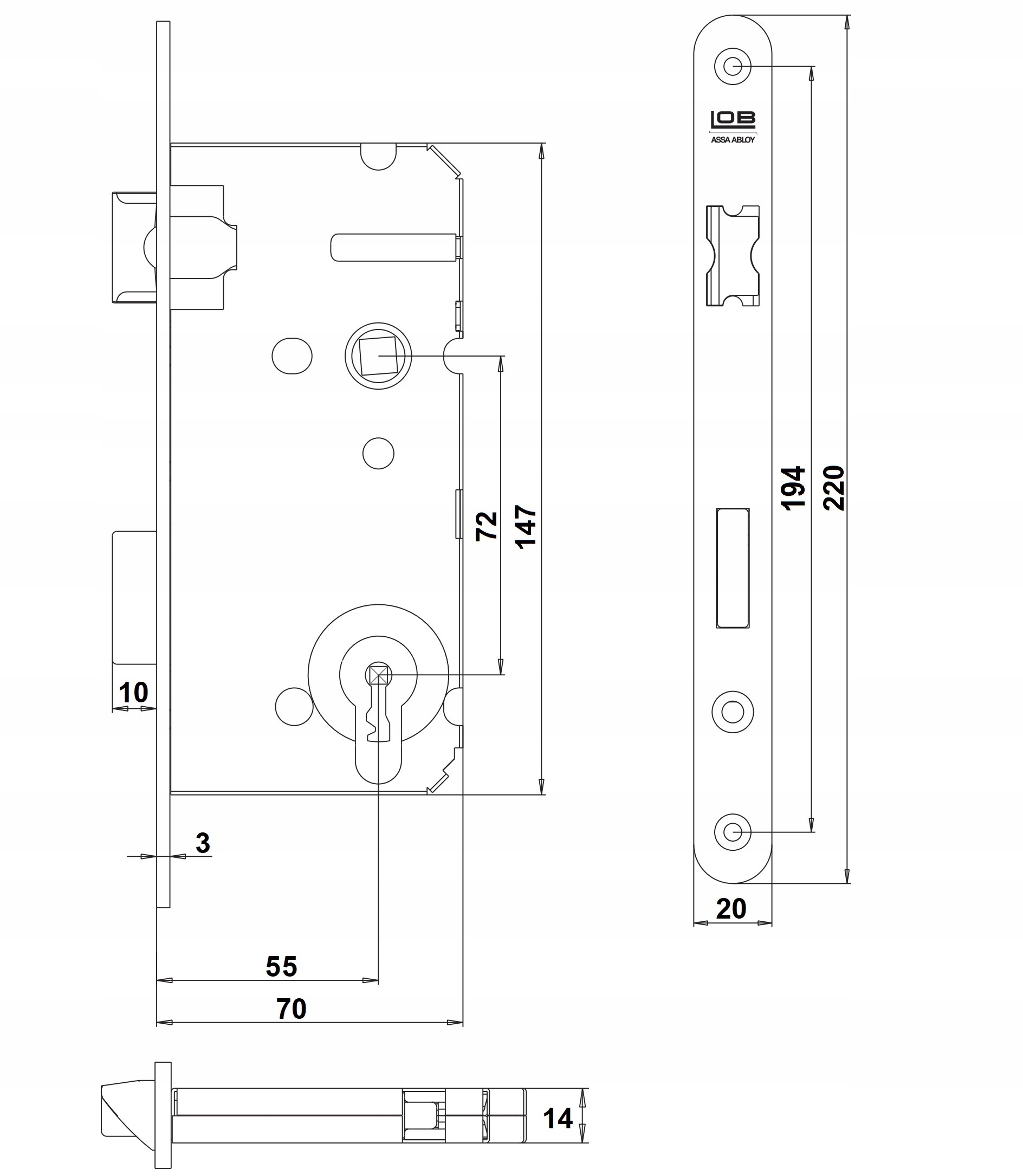Wymiary zamka: długość 72 mm, szerokość 55 mm