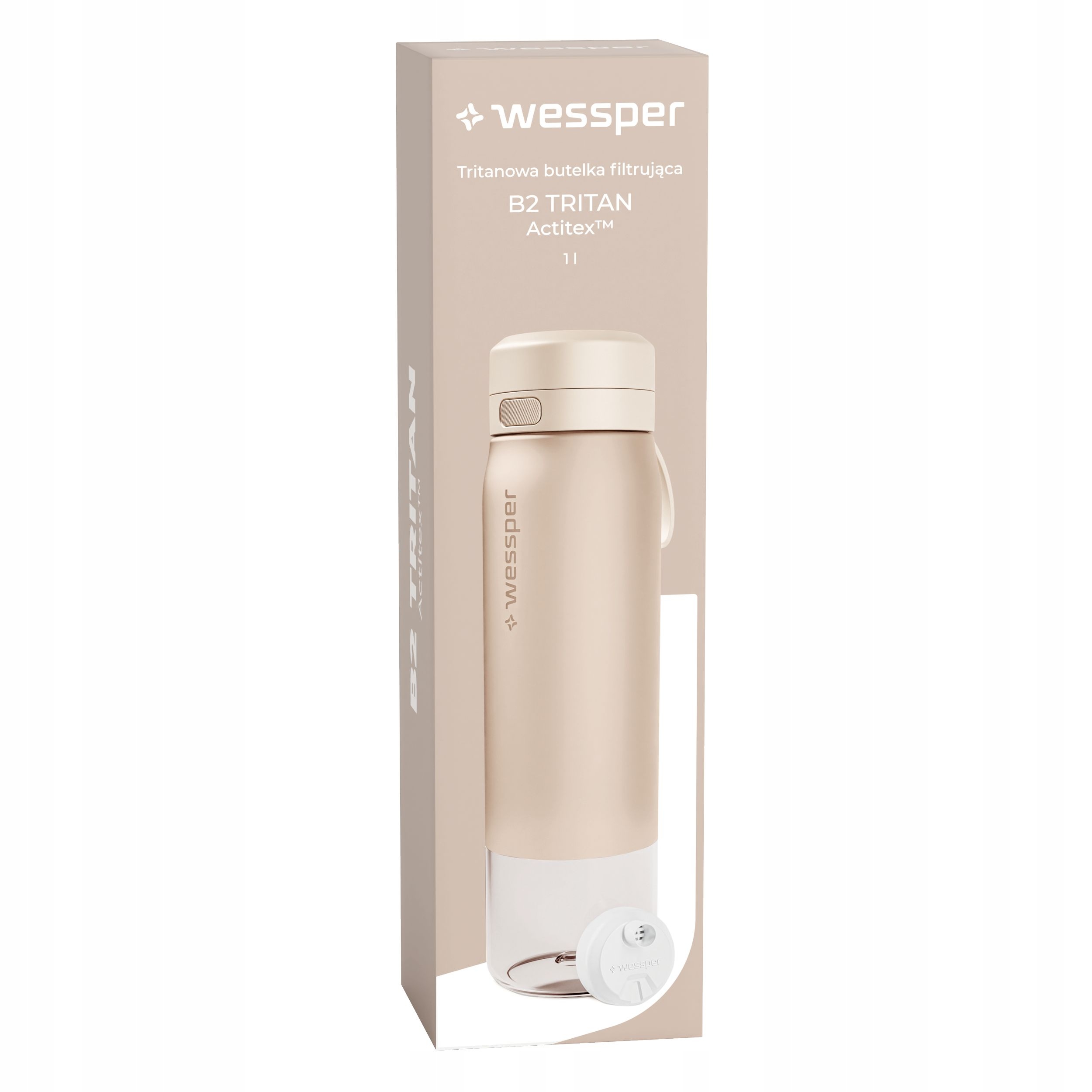 Butelka filtrująca Wessper B2 TRITAN Actitex™ 1000ml – Beżowa jakość wody na wyciągnięcie ręki