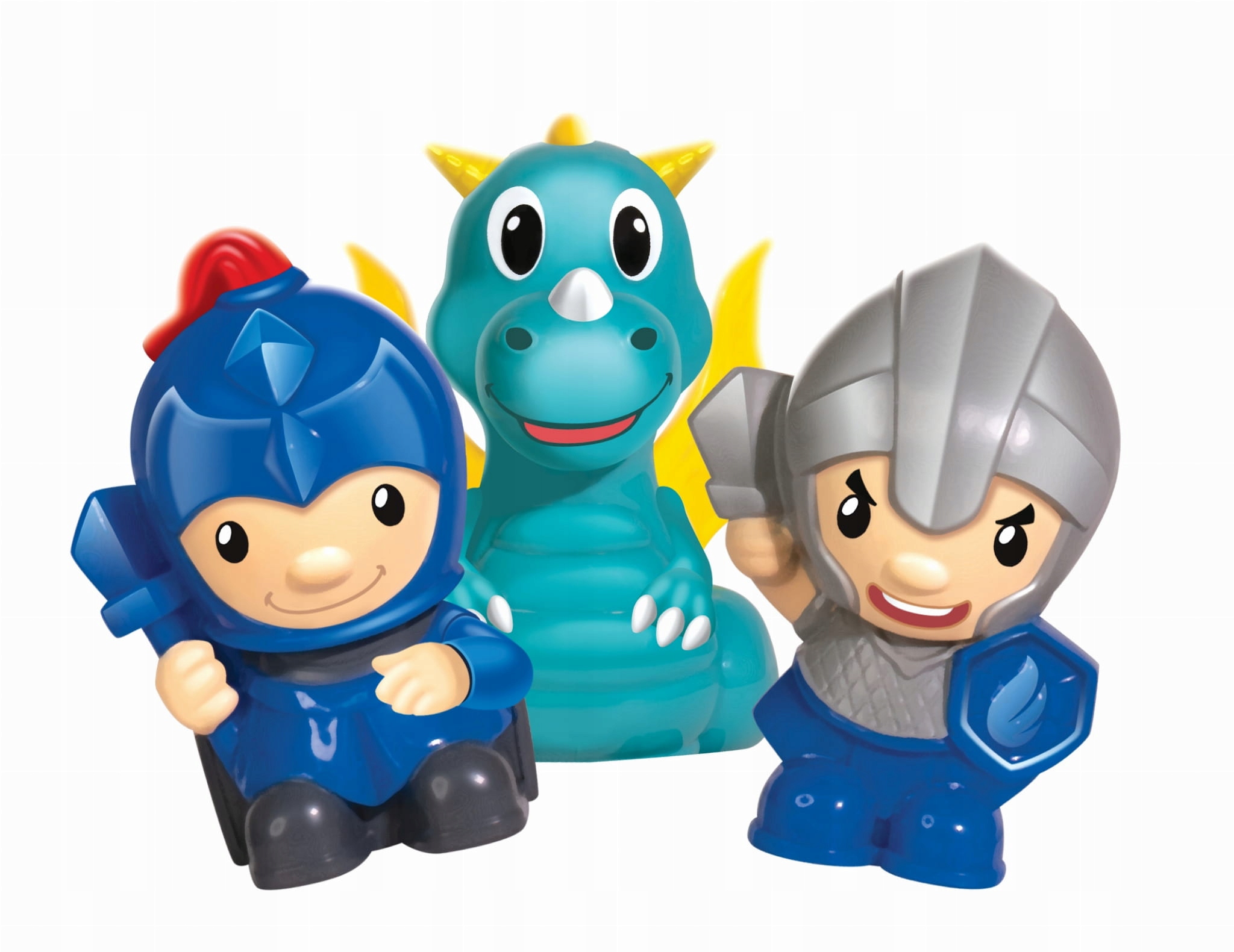 Elementy zestawu: zamek, rycerze, koń i smok