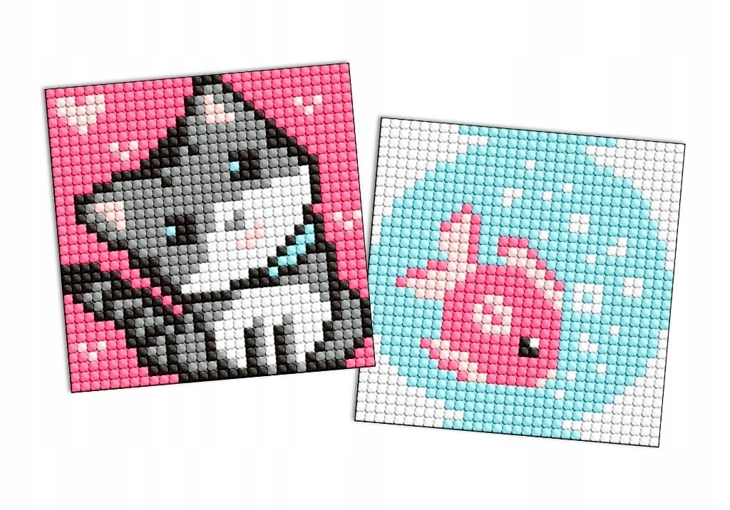 Diamentowa mozaika na magnesie IDEYKA – Ryba i kotek, 9x9 cm