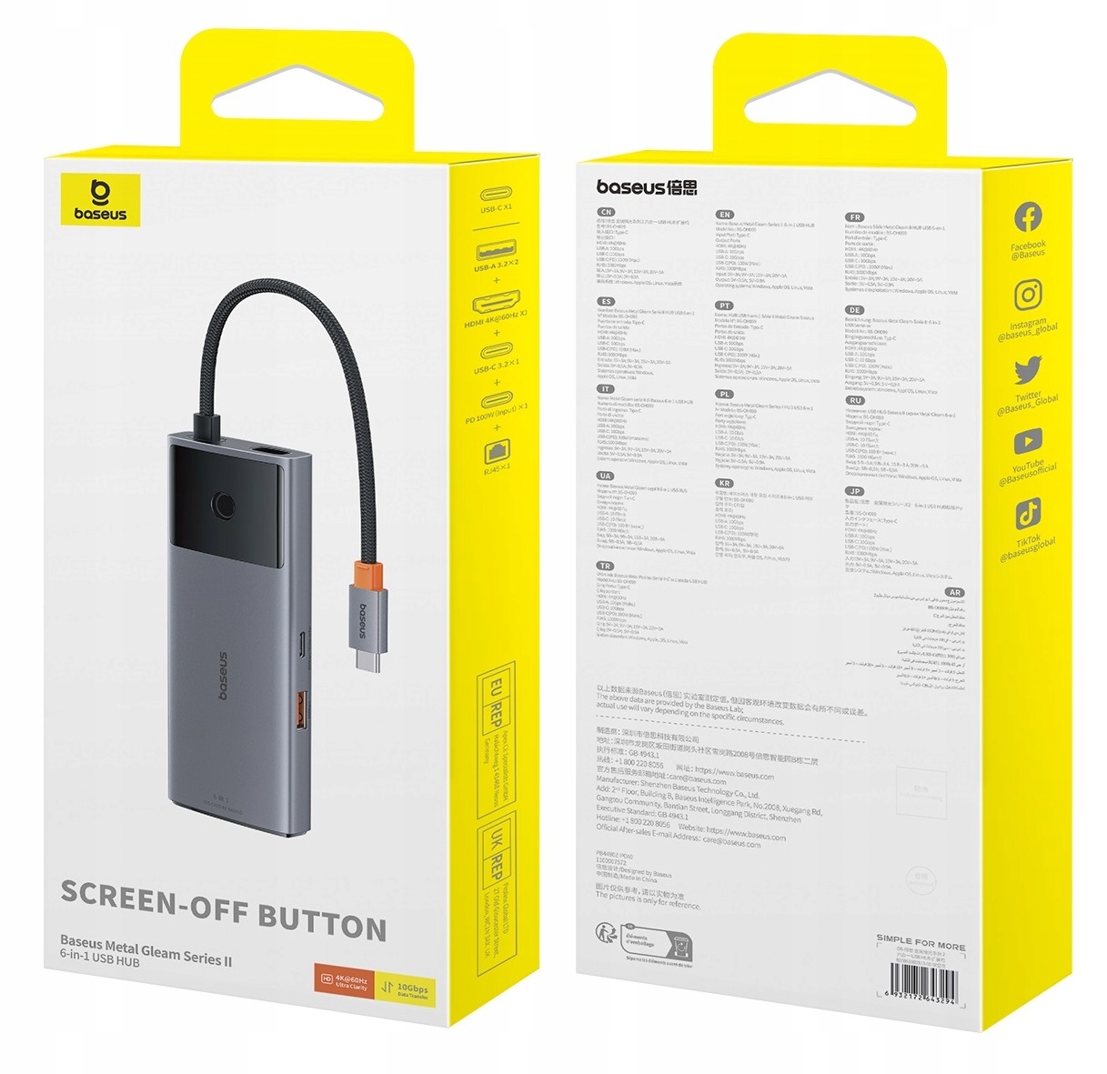 BASEUS ADAPTER USB-C HUB ROZDZIELACZ 6W1 TYP C 10GB USB 3.2 RJ45 HDMI 4K Producent Baseus