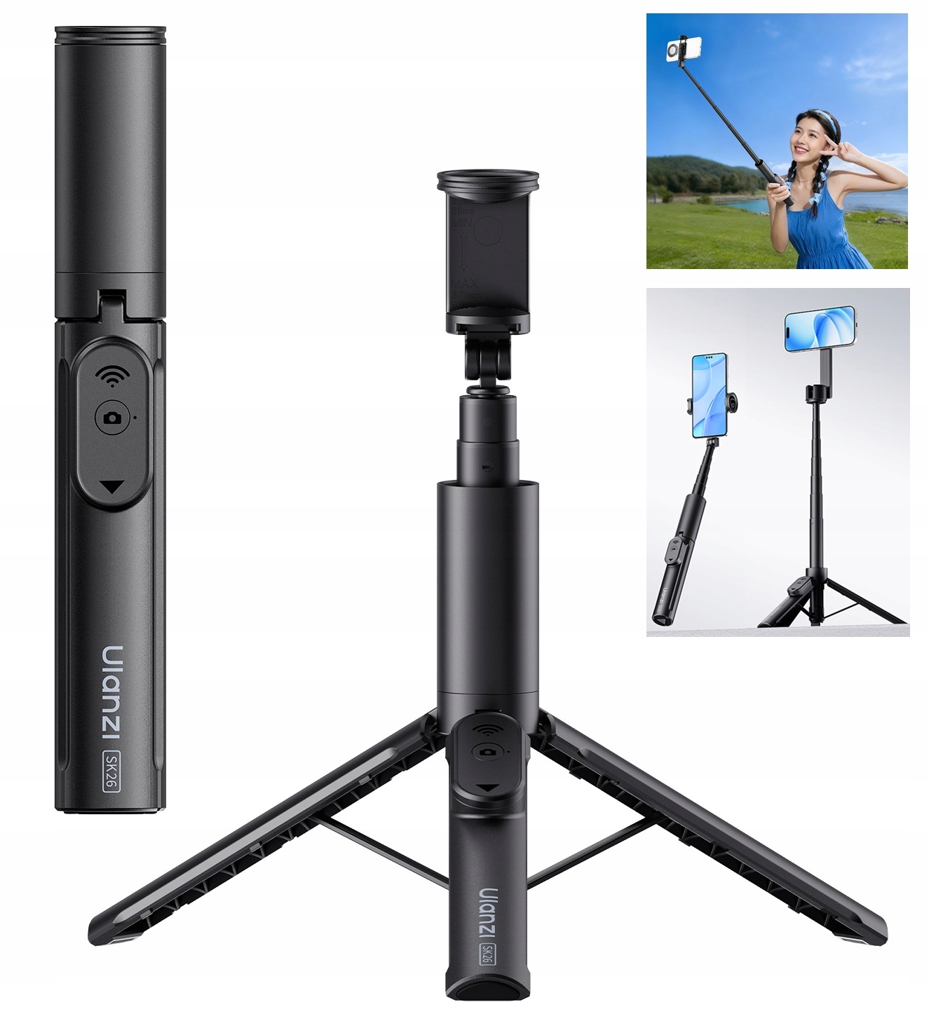 Statyw Kijek Selfie Stick 103cm 2w1 + Pilot 10m – Idealny towarzysz do selfie