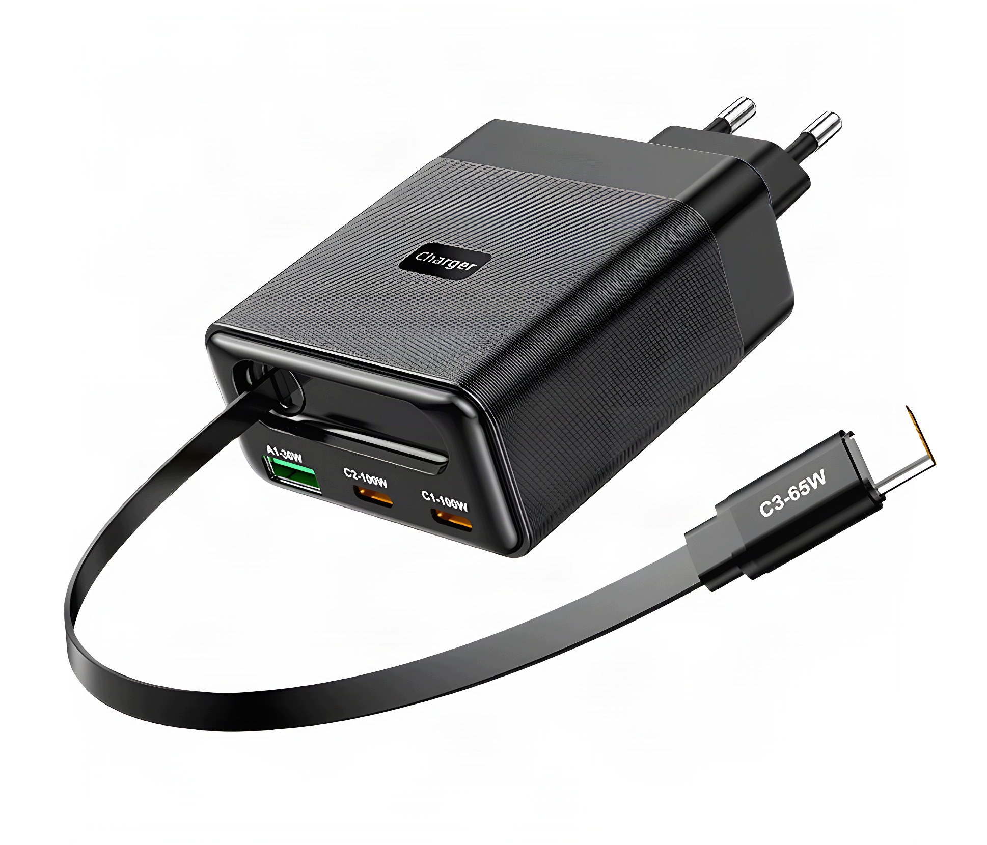 Wieloportowa Ładowarka Sieciowa GaN 100W z Wbudowanym Kablem USB-C USB-A – Twoje centrum zasilania