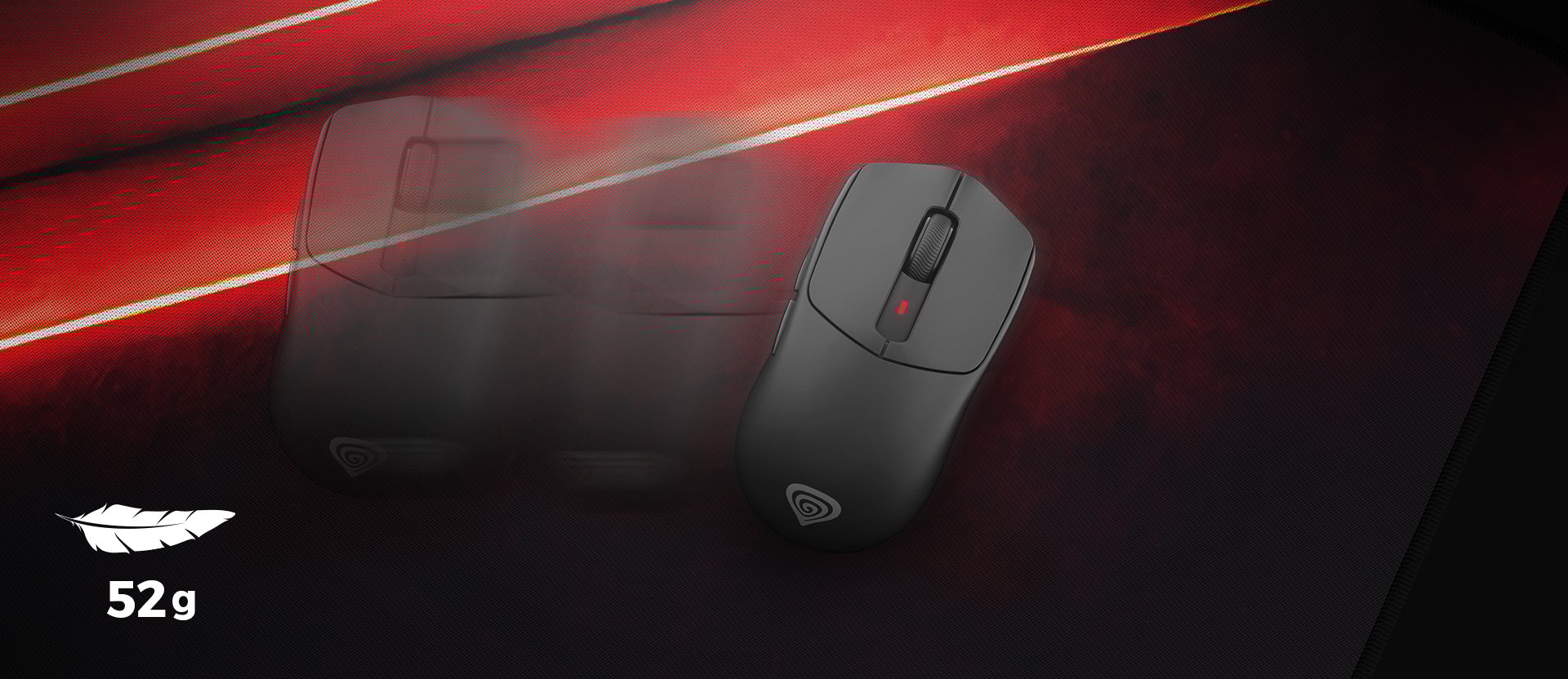 Bezprzewodowa mysz gamingowa Genesis Zircon 500 G2 w kolorze czarnym, charakteryzująca się lekką konstrukcją o wadze 52 g i konfigurowalną czułością 10 000 DPI