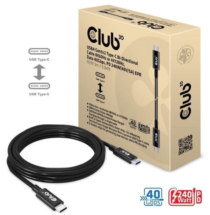 Club 3D Club3D Kabel USB4 Gen3x2 Typ C 8K60Hz UHD Power Delivery 240W – Wydajność i jakość w jednym