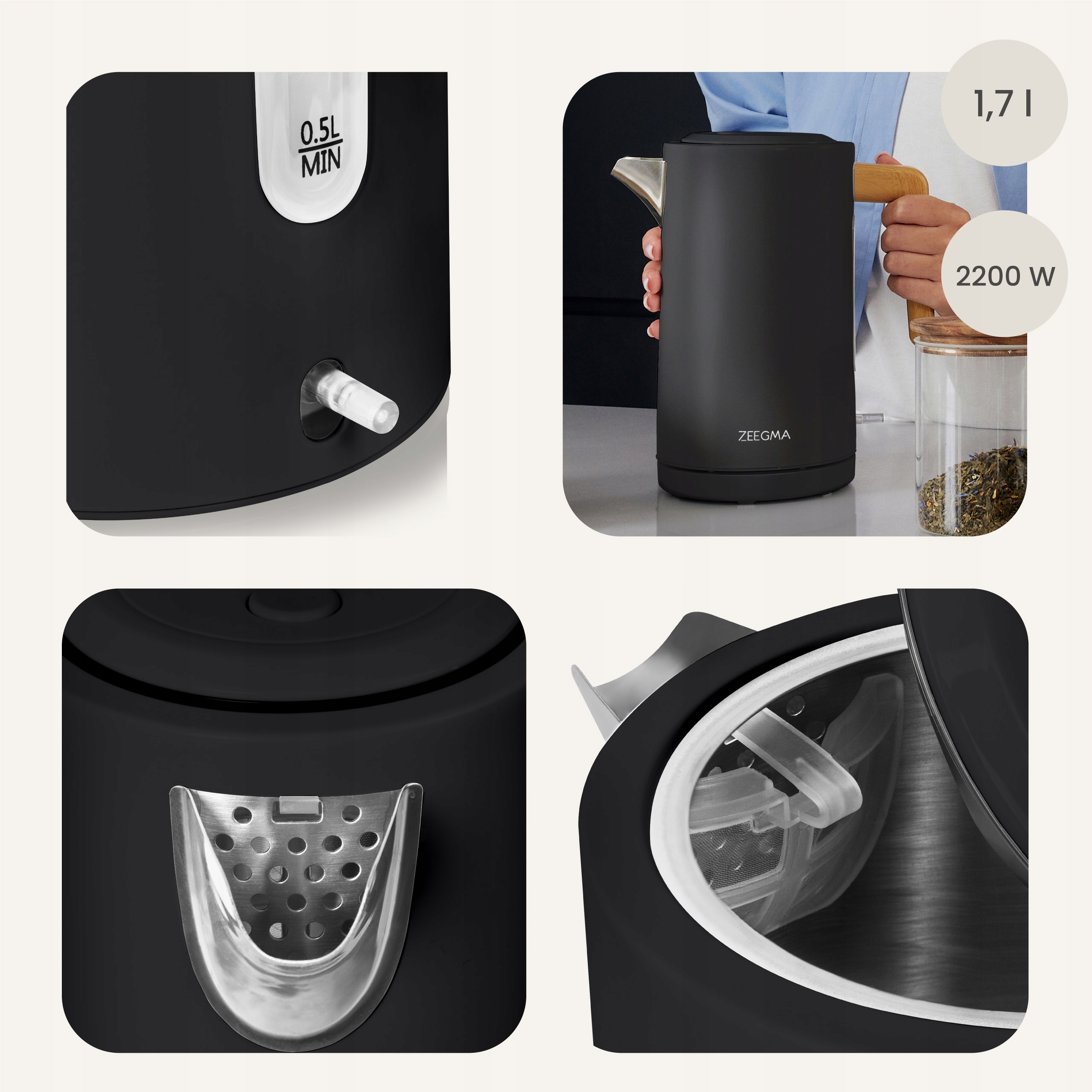 Wydajna moc 2200 W – Błyskawiczne gotowanie wody