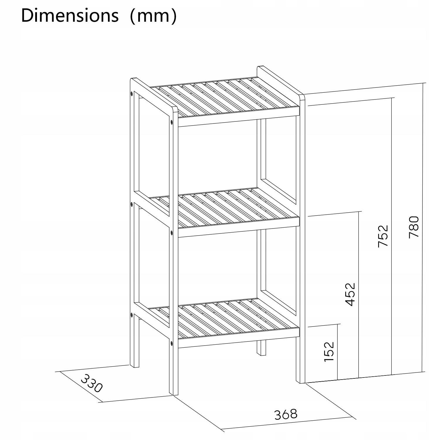 Trzy przestronne półki do przechowywania