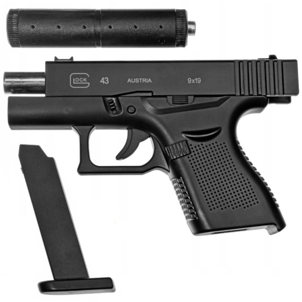GLOCK 43 Pistolet Metalowy Na Kulki 6mm z Tłumnikiem TOMDORIX