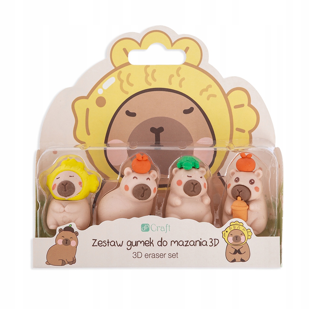 Gumki do mazania 3D Kapibara – Uroczy zestaw 4 sztuk