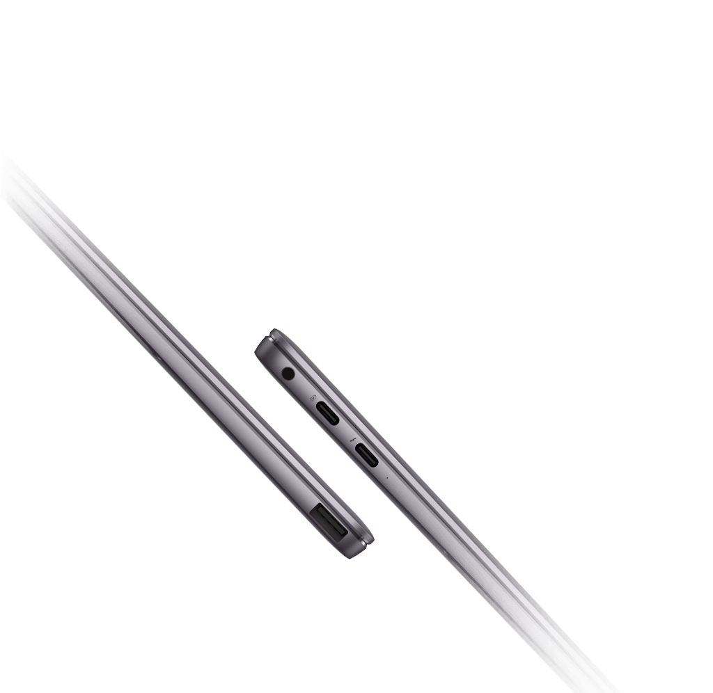 HUAWEI MateBook X Pro ports, headphone jack, a USB-A port, a USB-C charging jack and a Thunderbolt 3TM