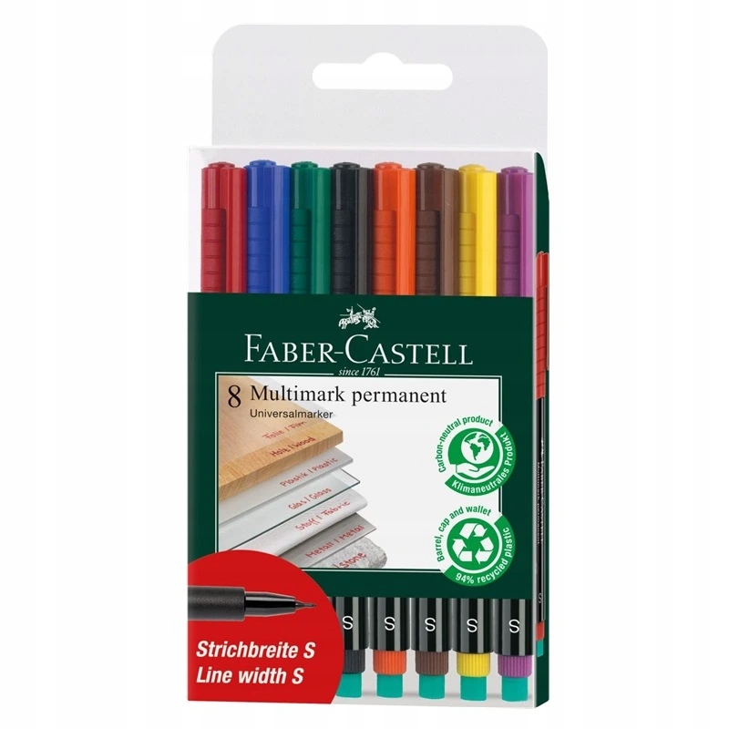 FABER-CASTELL Permanent-Marker MULTIMARK S – Zestaw 8 sztuk do wszechstronnych zastosowań
