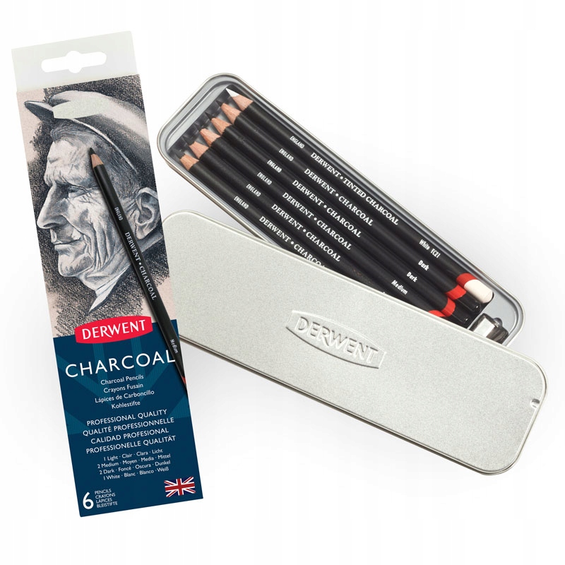Zestaw węgli w kredce Derwent Charcoal - 6 sztuk dla małych artystów