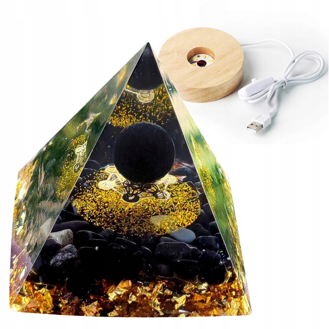 Piramida ORGONIT + LED Lampka PODSTAWA 5cm KRYSZTAŁ KAMIENIE AMULET 5cm HX20 – Magia kryształów w Twoim wnętrzu