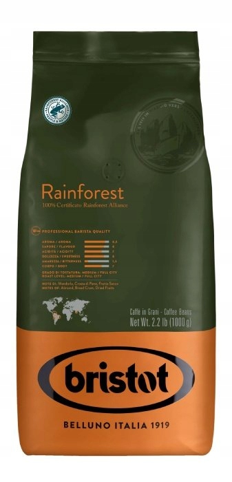 Bristot Rainforest – Kawa ziarnista czarna 1kg dla prawdziwych smakoszy