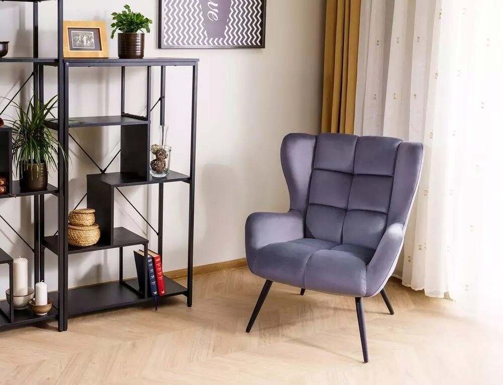 Fotel tapicerowany Louis Velvet szary – Elegancja i komfort w Twoim wnętrzu