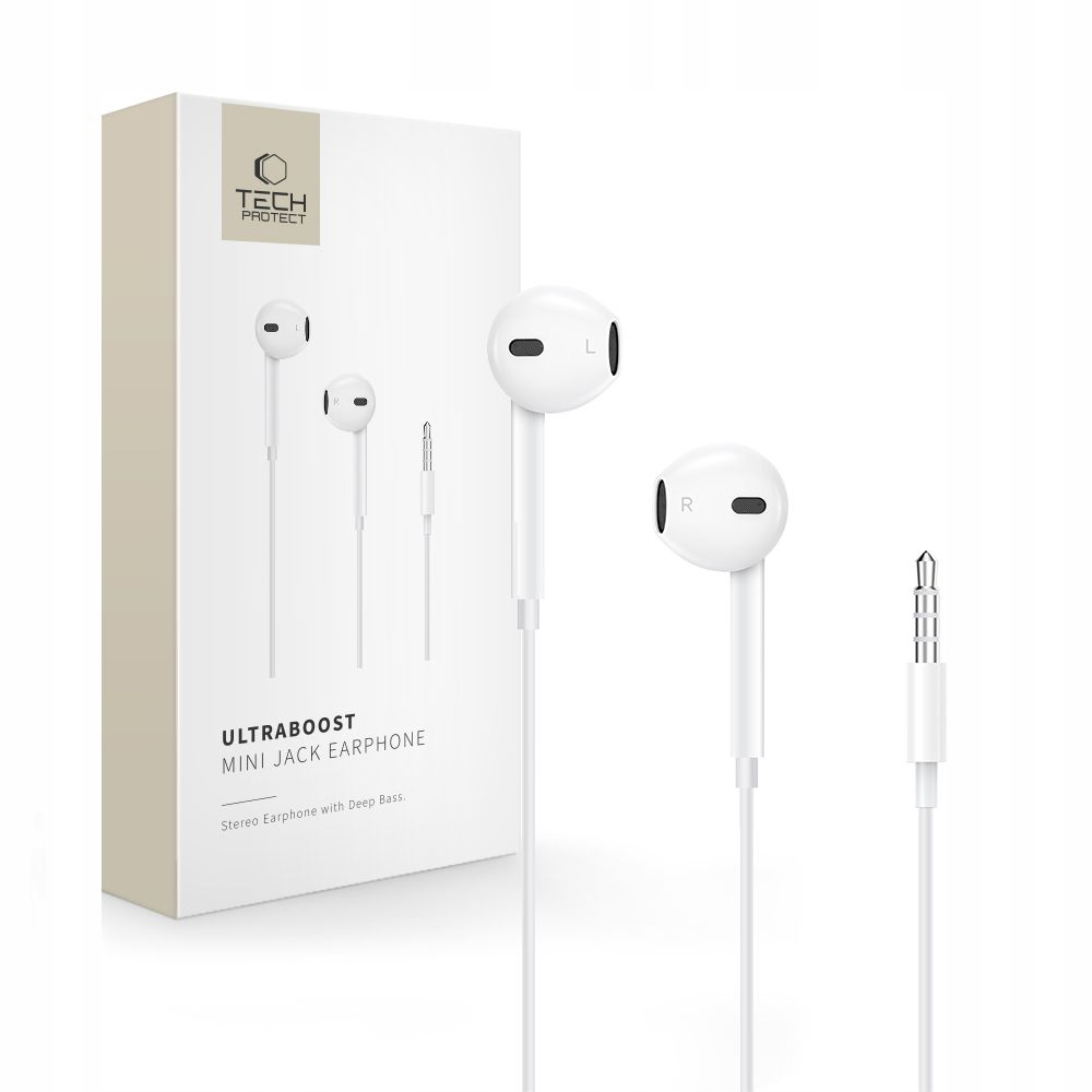 TECH-PROTECT ULTRABOOST MINI JACK EARPHONE CORE WHITE – Doskonałe słuchawki douszne