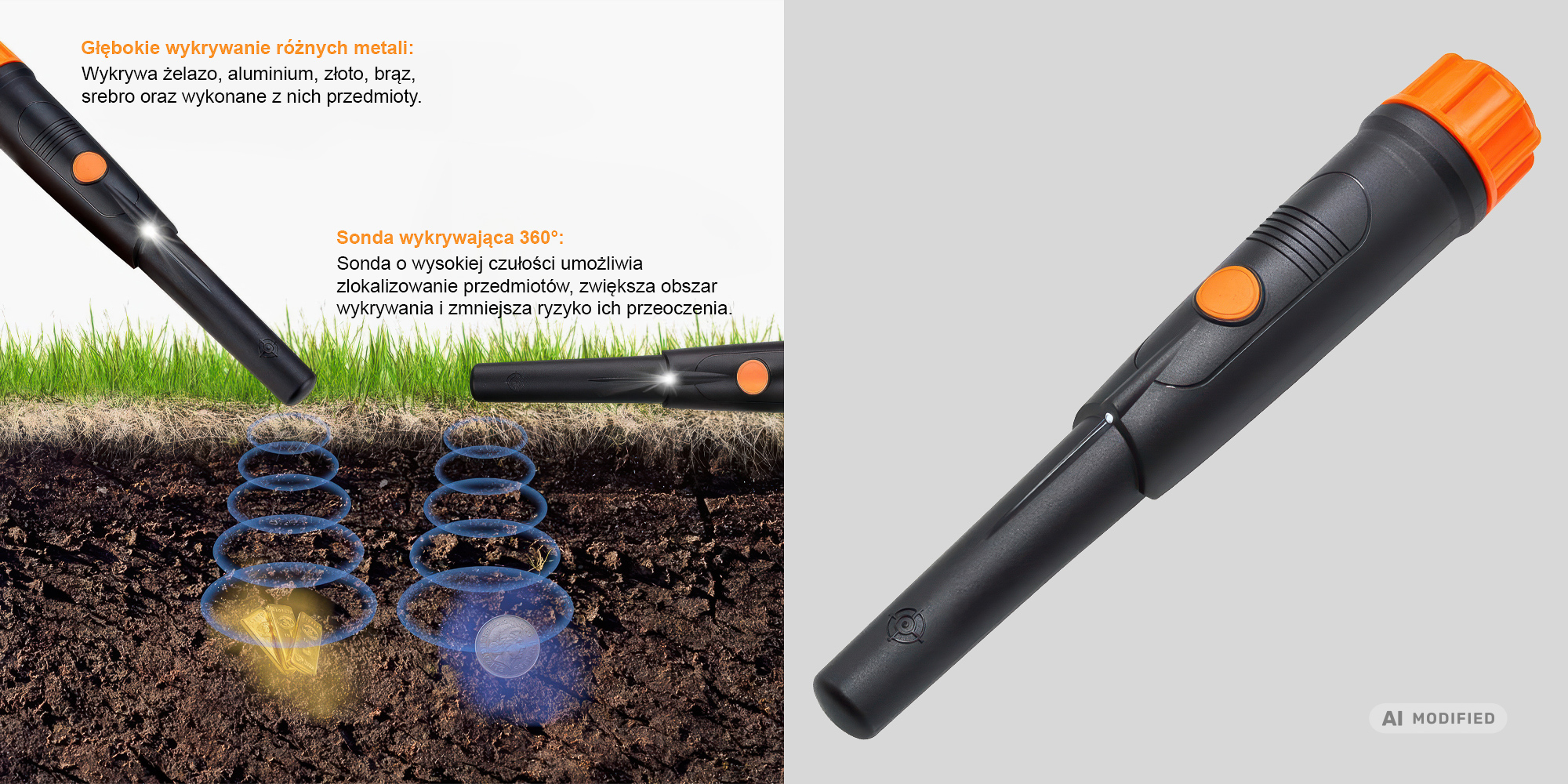 Wykrywacz metalu K&F Concept MD-720 - Dookólna detekcja 360°