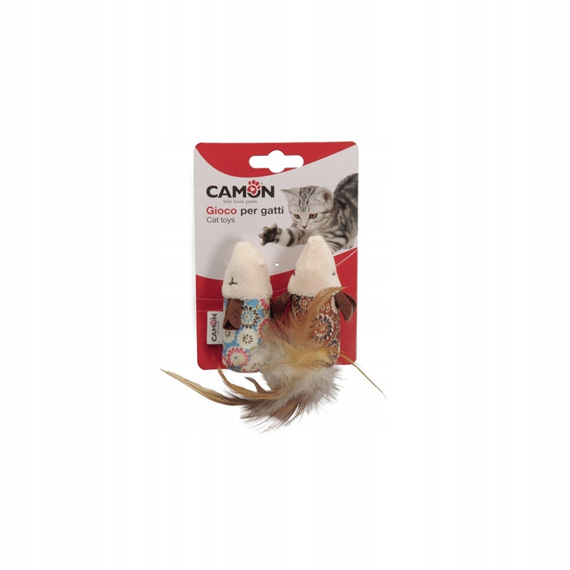 Camon Cat Toy – Zabawka dla kota myszki w kwiaty z piórami 2 szt.