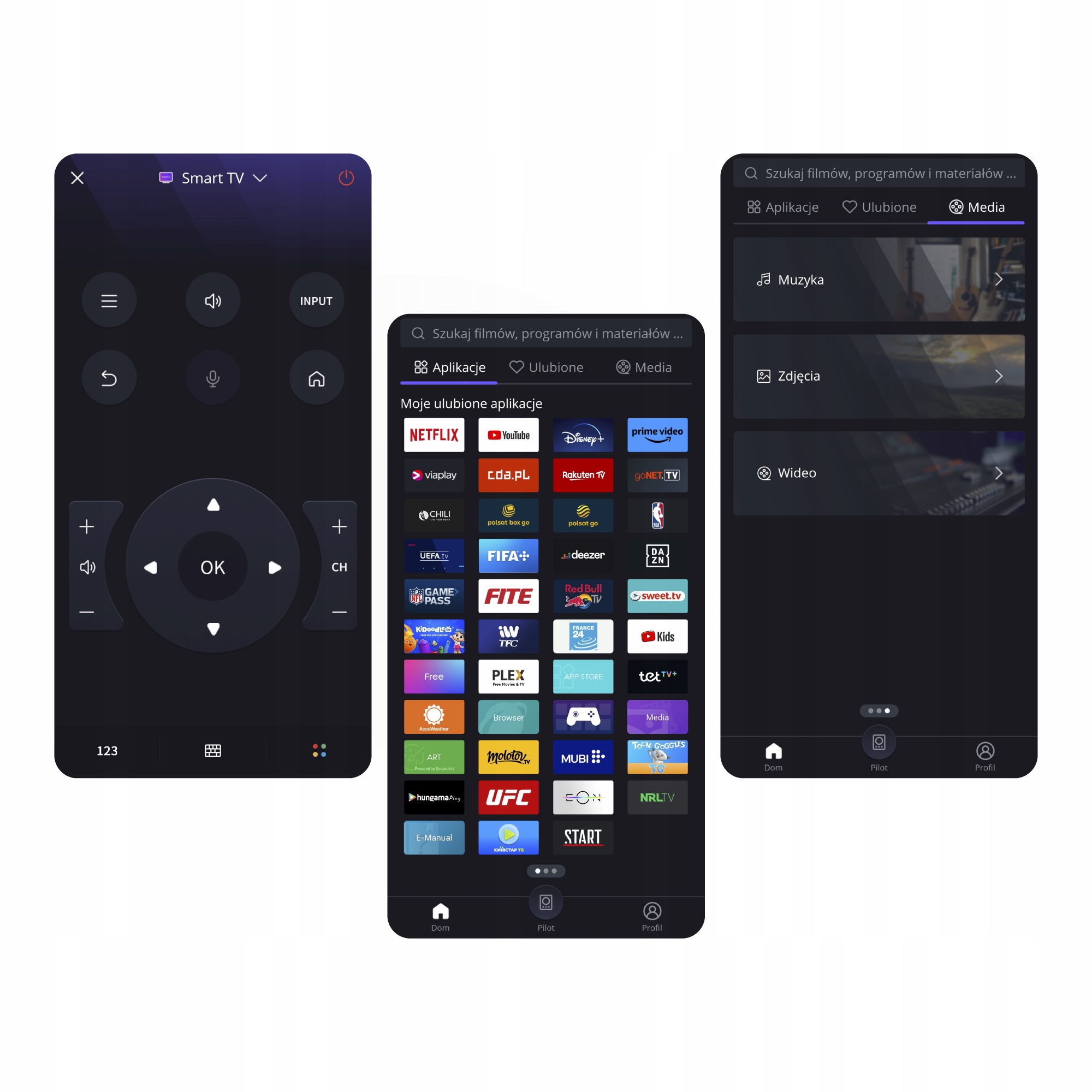 Wygodne sterowanie – Pilot z szybkim dostępem do aplikacji