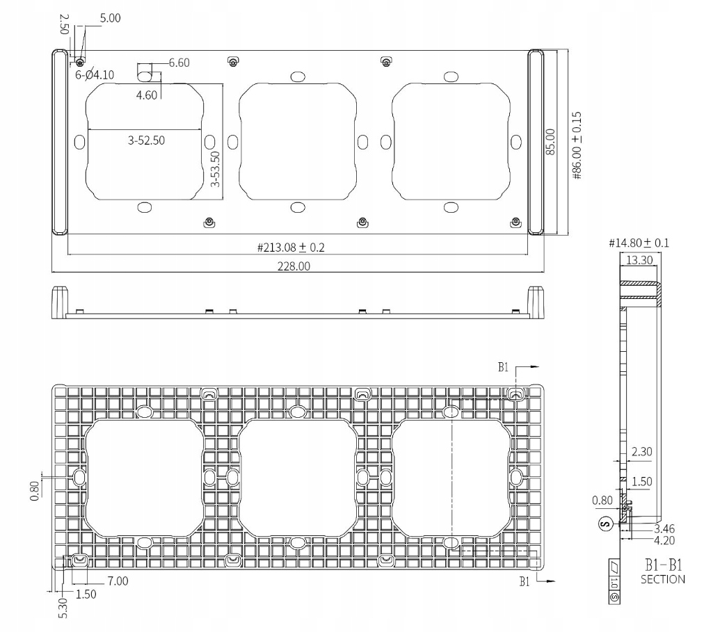 Wymiary i waga ramki SONOFF M5-3C-80-FW