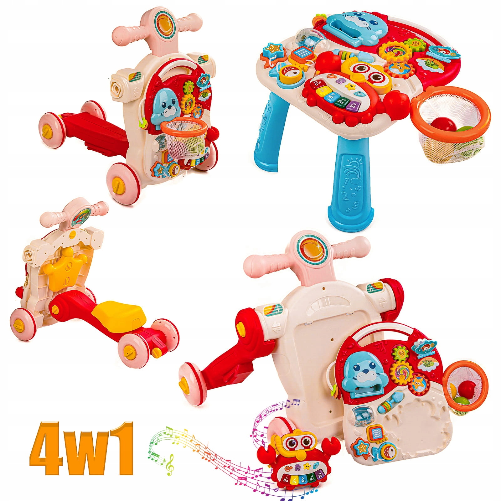 Wszechstronność Zabawki 4w1: Pchacz, Jeździk, Rower, Stolik Edukacyjny