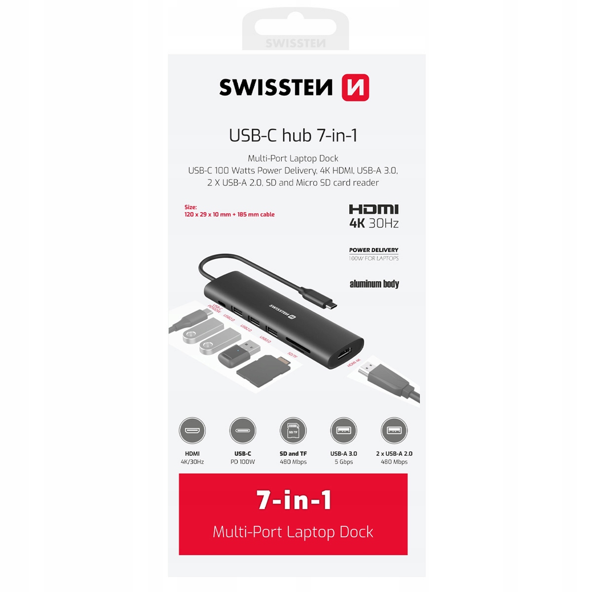 Swissten Daudzportu klēpjdatora dokstacija USB-C Hub 7in1 – Wszechstronność i elegancja w jednym