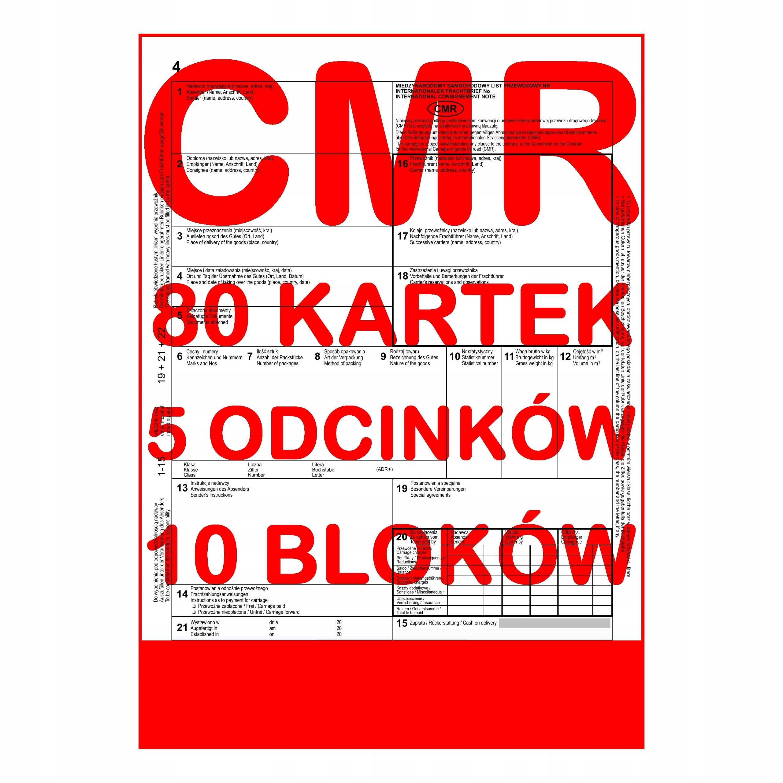 Wykonanie i format CMR Listu Przewozowego