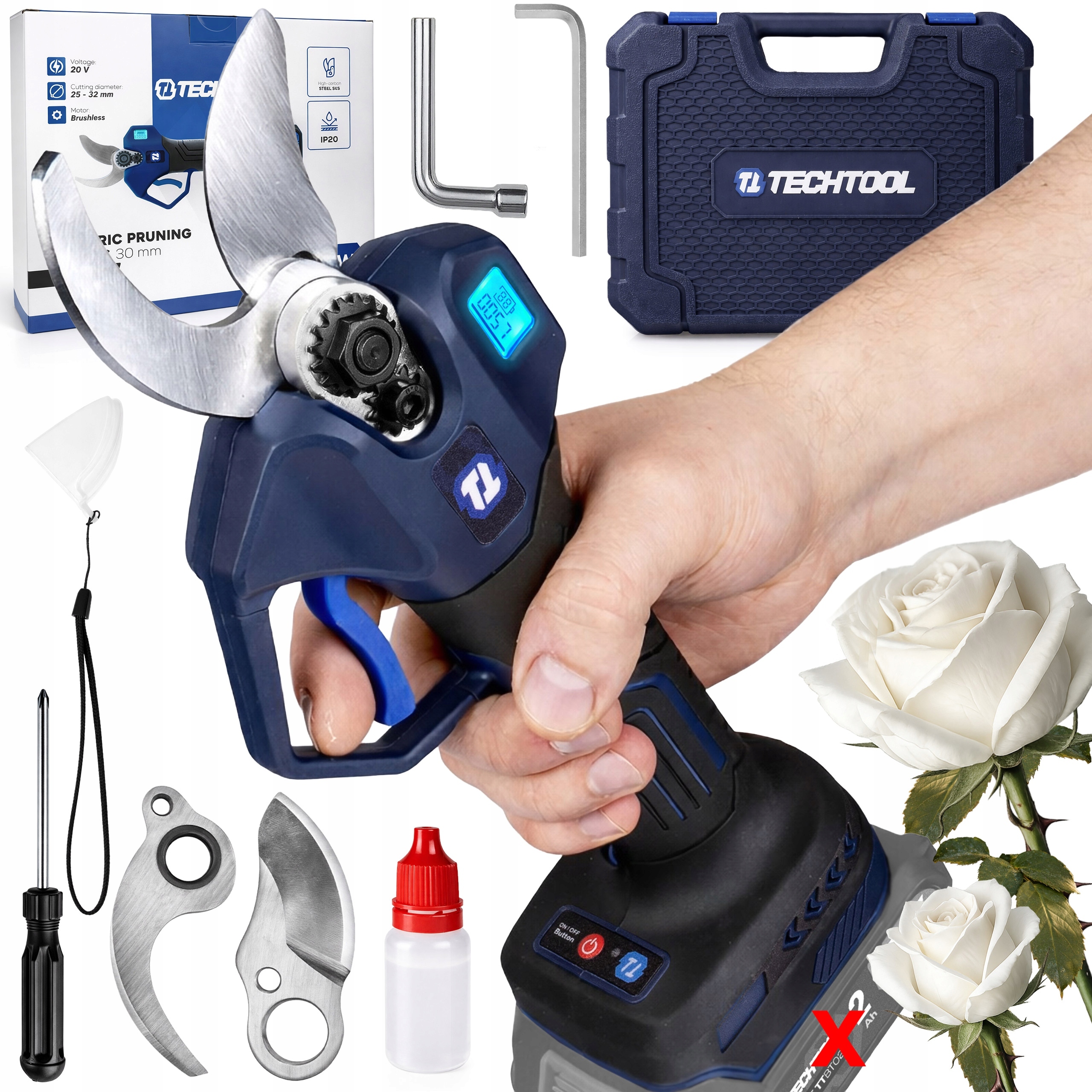 Sekator akumulatorowy elektryczny do gałęzi nożyce ogrodowy 650 W TechTool – Wydajność i komfort w ogrodzie