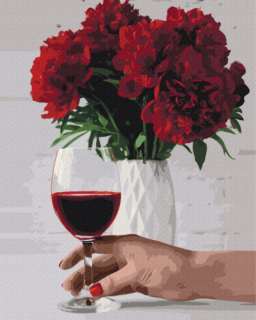 Malowanie po numerach - Piwonia i wino 40x50cm – Kreatywna zabawa dla każdego